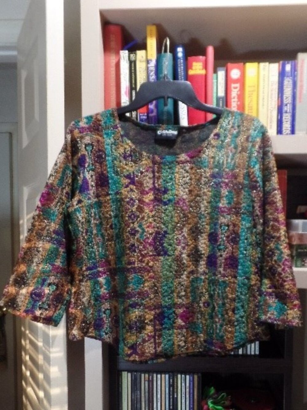 Caribou New York gold/purple/turquoise embellished 3/4 sleeve top